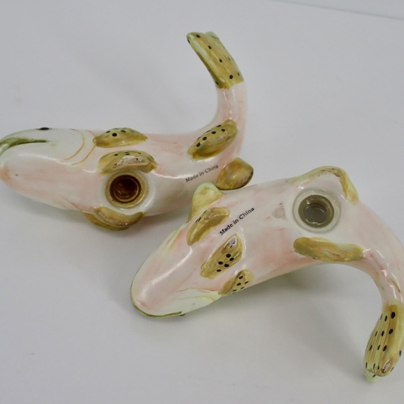 Rainbow Trout Lifelike Ceramic Kitsch Fish Salt & Pepper Shakers 4" Vintage - Picture 10 of 15
